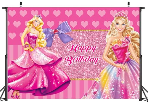 YGCHEN Sfondo Fotografico Principessa Foto Sfondo Barbiprinzessin Fotografico Happy Birthday Banner Ragazze Sfondo Fondali Foto Cartoni Animati Photo Booth Props Feste Decorazioni