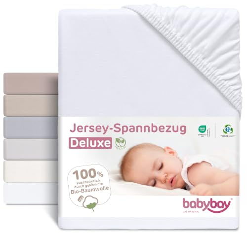 babybay Jersey dra-på-lakan Deluxe ekologisk bomull lämplig för modell boxvår XXL, vit