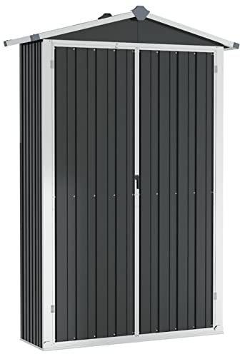 Gecheer Casetta,Capanno,Atrezzi,da Giardino,con Porte,in Acciaio Zincato Antracite,con Ripiani,116x45x175 cm,Casetta da Giardino per Esterno in Acciaio,Casetta Attrezzi in Metallo,Capanno in Metallo