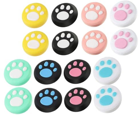 CIYODO Tapas De Joystick Para 16 Piezas Agarres Pulgares Del Mando Silicona Antideslizante Multicolor Para Jugadores Casuales Con Diseño De Pata De Gato