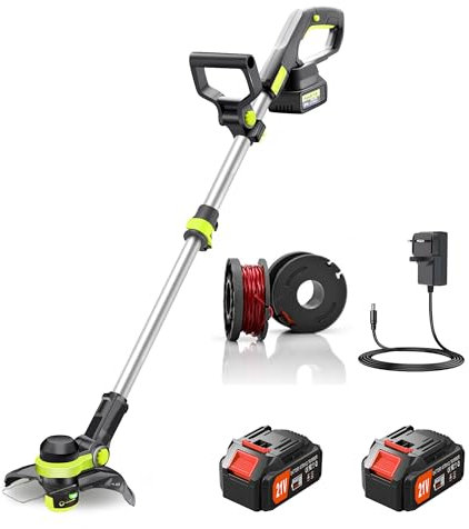 Jwdj Coupe-Bordure sans Fil 21 V avec 2 Bobines Et Chargeur TêTe Coupe-Bordures/Coupe-Bordures 2 en 1 pour Pelouses De Bordure Et Terres Agricoles, Jardin De Bricolage, Entretien des Pelouses (Green)