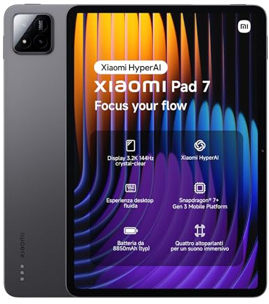 XIAOMI Pad 7 Tablet, 11.2 Zoll, 8+128GB, Grau, 3.2K 144Hz Display, Snapdragon 7+ Gen 3, 8850mAh Akku, 45W TurboCharge, HyperAI, Quad-Lautsprecher, Nahtloses Desktop-ähnliches Erlebnis