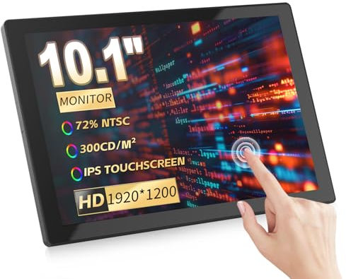 Missun 10.1 inch Touchscreen Monitor, 60 Hz Portable 1920 x 1200 IPS Monitor, Supports Standard VESA Screen Contrast 16:10, Compatible with Ra Pi 5/4B/4/3/2 Windows 10/8/7