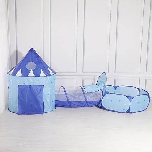 Benebomo Juego de Tienda de campaña Infantil 3 en 1 con túnel y Piscina de Bolas, diseño de príncipe, Color Azul, casa de Juegos emergente para Interior