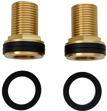 D&DHardware 2 Stück Regentonnendurchführung,Tankdurchführung aus Messing AG 1/2 x IG 3/8,Behälterverschraubung für Wasserhähne,Wassertonnen & Wassertanks inklusive 6 Dichtungen