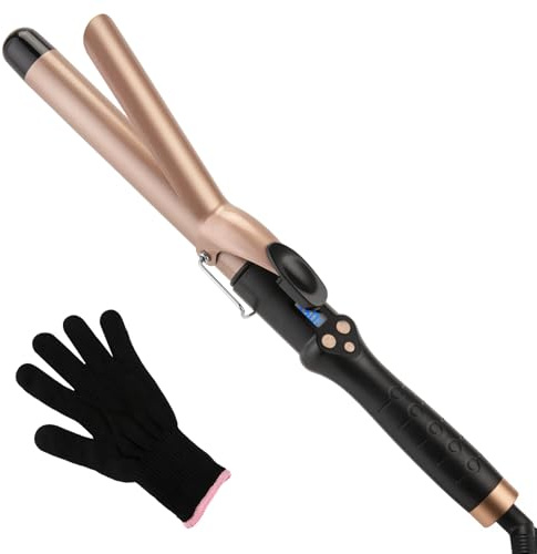 Curling Tongs 25mm for Medium and Long Hair Professional Tourmaline Ceramic Barrel Curler Iron with Clamp Dual Voltage Adjustable Temperature Long-Lasting Results Black