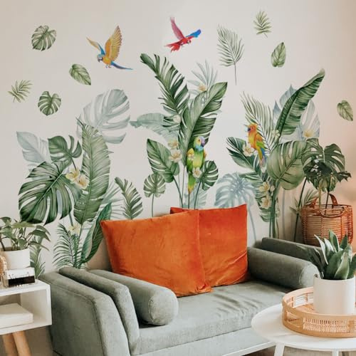 SHUCHING Adesivi Murali Foglie Verdi, Adesivi da Parete Decorativi Piante Tropicali per Camera Da Letto Soggiorno Bagno