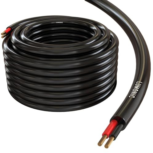 Lumonic Cable de Altavoz 10m Negro Ronda | 2X 4mm² CCA | Cable de Altavoz HiFi | Cable Redondo de Audio | Profesional PA Instalación- Audio- Cable Redondo