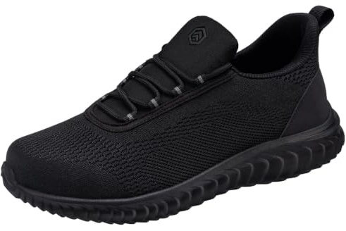 LARNMERN Zapatos de Seguridad para Hombre Slip-On Zapatillas Ligeros Calzado con Puntera de Acero 51666 (43 Hombres, Negro)