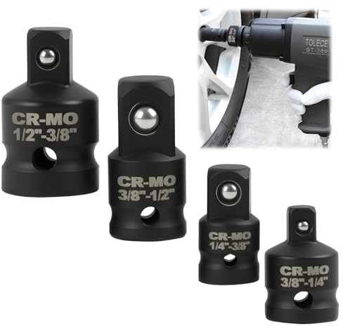 4 PZ Adattatori a bussola Set – 1/2→3/8, 3/8→1/2, 1/4→3/8, 3/8→1/4, Adattatori per Chiave a Cricchetto & Utensili a Urto