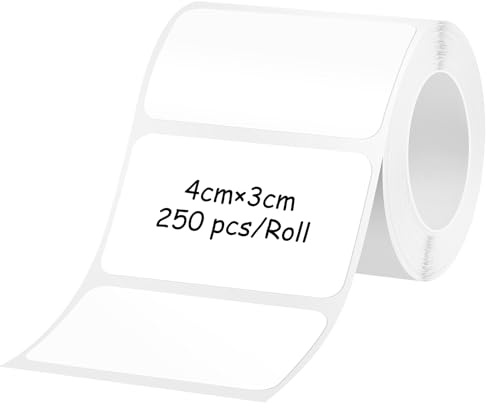 ANOMM Burketiketter På Rulle, 250 St 40x30mm Vita Klistermärken Etiketter För Kontorskök Skrivare, Matklistermärken för Burkar, Lättavskalade Adressetiketter för Skafferiorganisation