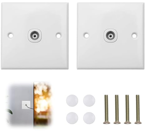 2PCS TV Aerial Socket Coaxial Wall Faceplate, Single Coax Outlet for TV and FM Radio Signal Standard White Wall Plate with Mounting Screws Flame Retardant Home Media Connection
