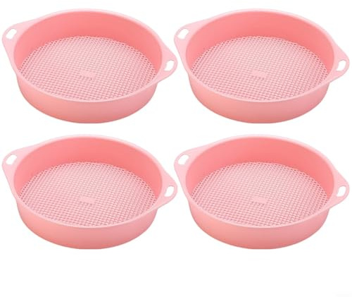 Tidevib 4 tamices de tierra de jardín, filtro de compost, agujero de 3 mm para tamiz redondo, ligero para macetas de polipropileno, balcón, oficina, plantación, azul rosa (rosa)
