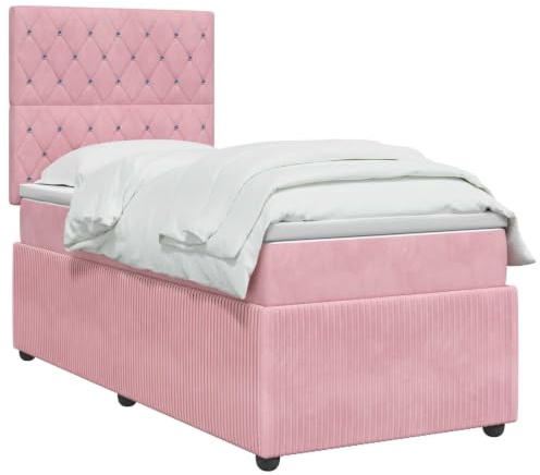 vidaXL Lit boxspring avec Matelas Rose 100 x 200 cm Velours, Chambre Moderne, lit à Ressorts, Matelas réglable, Cadre stylé, Sommeil Confortable à la Maison