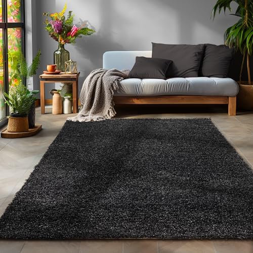 SIMPEX Flauschiger Teppich Wohnzimmer Schlafzimmer Läufer Flur Esszimmer Küchenteppich Hochflor Einfarbig Modernes Design 30 mm Florhöhe Kuschelweich, Anthrazit, 300 x 400 cm
