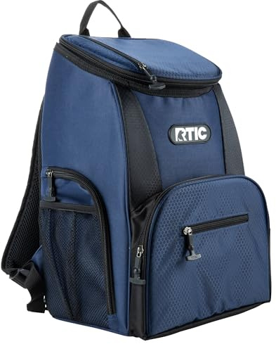 RTIC Lightweight Backpack Cooler, Navy& Black, 15 Can, Portable Insulated Bag, for Men& Women, Great for Day Trips, Picnics, Camping, Hiking, Beach, or Park