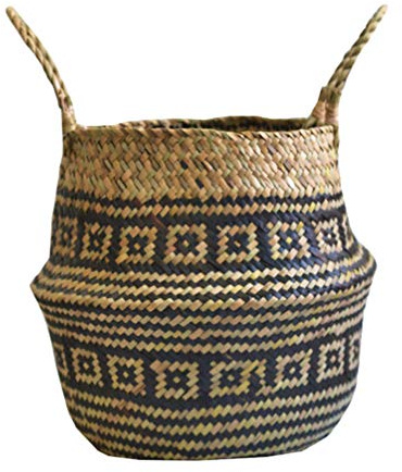 NUOBESTY Portable Handheld Storage Basket Foldable Straw Laundry Basket Organizer for Home Toys Books Clothing 10.62X10.62X9.44 Inch