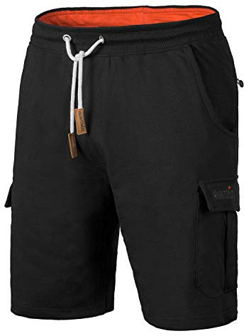 Mount Swiss - Herren Cargo Shorts mit 6 Taschen & Klett- BZW. Reiß-Verschluss I Freizeit Hose I Größe XXL, Schwarz