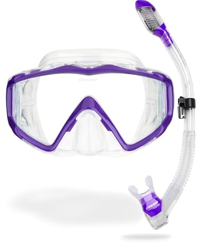Cressi Pano 3 & Supernova Dry Mask & Snorkel Kits, Clear/Purple