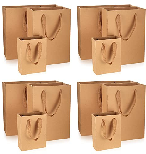 12 Piece Kraft Paper Bags With Handles - Brown Shopping Bags for Gifts, Baby Showers, Birthday Parties, Christmas - 3 Sizes