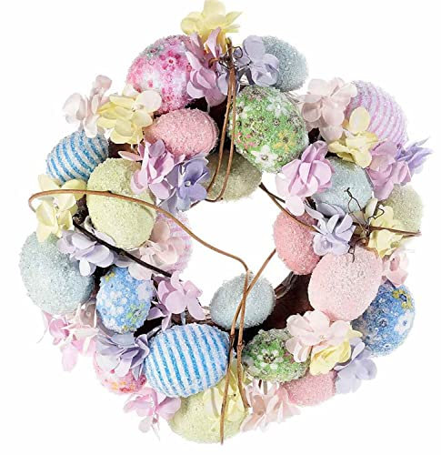 Ghirlanda Pasquale Colorata con Uova e Fiori - Corona Pasquale Decorativa Fuori Porta con Ovetti e Rami - Ornamento Pasquale da Appendere o Appoggiare - Idea Regalo per Pasqua