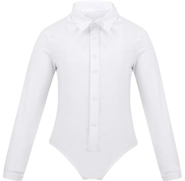 Linjinx Kids Boys Latin Jazz Dance Lapel Romper Bodysuit Long Sleeves Button Down Shirt Leotards Gymnastic Jumpsuit White 8 Years
