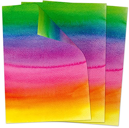50 Blatt Briefpapier (A4) | Bunter Aquarell Verlauf Regenbogen zum Basteln | Motivpapier Farben bunt | edles Design Papier | beidseitig bedruckt | Bastelpapier | 90 g/m²