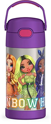 THERMOS FUNTAINER 12 Ounce Stainless Steel Vacuum Insulated Kids Straw Bottle, RAINBOW HIGH