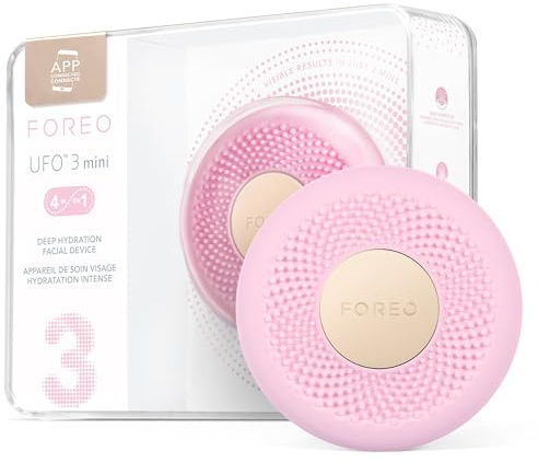 FOREO UFO 3 mini 4-in-1 Face Mask Skincare Device, Face Moisturiser, Anti-Aging, Full Spectrum LED & Red Light Therapy, Thermo Therapy, T-Sonic Facial Massage, App-connected, Pearl Pink