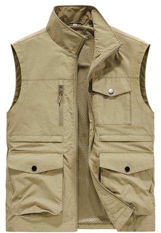 Mens Military Gilet Multi Pockets Work Utility Waistcoat Jacket Sleeveless Bodywarmer Lightweight Multifunctional Outdoor Cargo Casual Vest for Work Fishing Hunting Hiking Camping Photography
