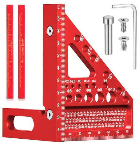 TPTGIAR 3D Carpenters Square, 22.5-90 Degree Angle Measurement Tool, High Precision Speed Square, Multi-functional Engineers Square with 2 Woodworking Pens for Engineers Woodworking