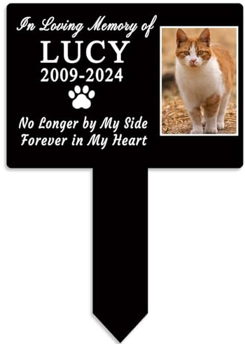 Jiolelores Personalized Cat Memorial Picture Grave Marker Stake Custom Pet Markers for Graves Cat Sign Pet Loss Sympathy Gift Cat Photo Tombstones for Graves Outdoor Animal Grave Markers Plaques