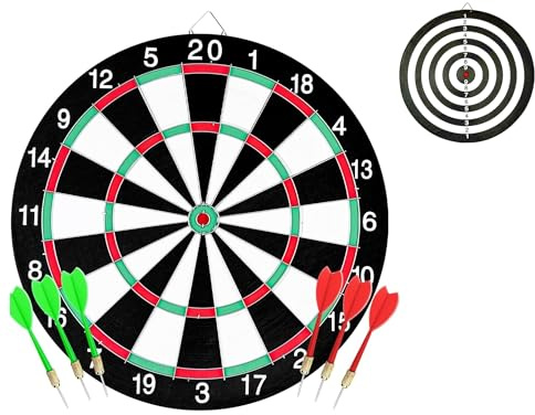 Gioco Bersaglio Freccette con 6 Frecce in Acciaio Tiro al Bersaglio Double Face cm 36 Gioco Dardi Freccette tiro al Bersaglio Tabellone Tiro a Segno Bambini Adulti Gioco Freccette Professionale