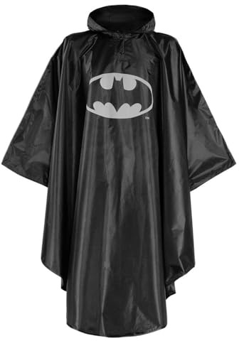 Baagl Rain Poncho for Children - Waterproof Rain Cape with Hood & Reflective Elements - Raincoat for Boys - Also Ideal for Bicycle & Outdoor Use, Batman logo, 140