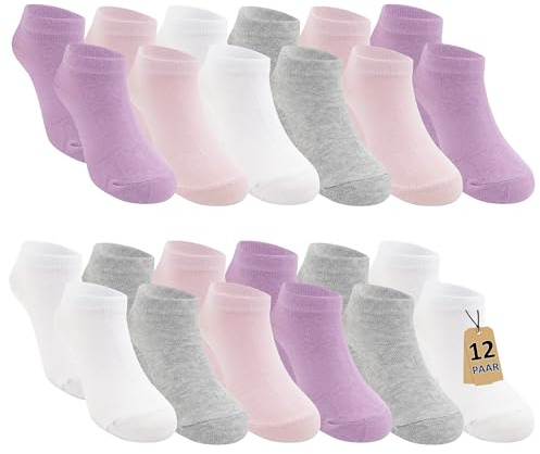Geyuwoz Chaussettes Enfant 31-34 Chaussettes Fille 31-34 Socquettes Filles Chaussette Courte avec de jolis motifs Unisexe Enfant de Sport en Coton 12 Paires