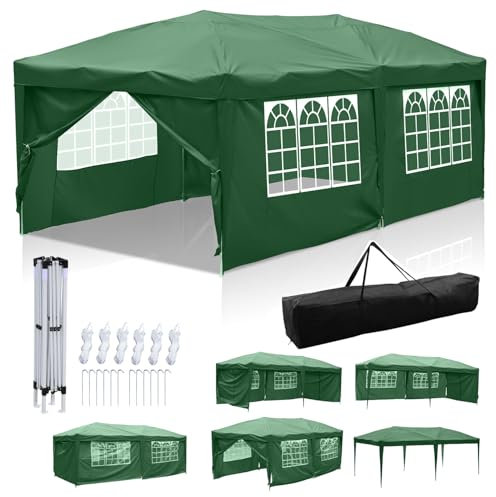 Hebitod Pop Up paviljong 3 x 6 m, vattentät, stabil, vintersäker med sidodelar, gazebo-paviljong med ficka, vikbar paviljong, festtält, UV-resistent, paviljong, pergola för camping, festival, fest