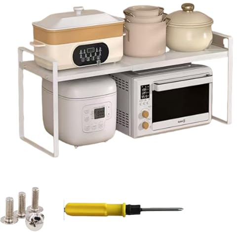CNKHDZ 1Piece Bianco Porta piatti e porta stoviglie allungabile,35－65×27×25CM mensole cucina salvaspazio,ripiani salvaspazio cucina,organizer credenza,Facile da montare