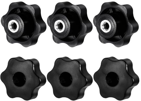 6-Teilige Sterngriffmutter M8, Schwarze Sternmutter, Rändelmutter aus Edelstahl, Außendurchmesser 48 mm, Geeignet für Maschinen, Industrie, Möbel, elektronische Geräte, Werkzeugmaschinen