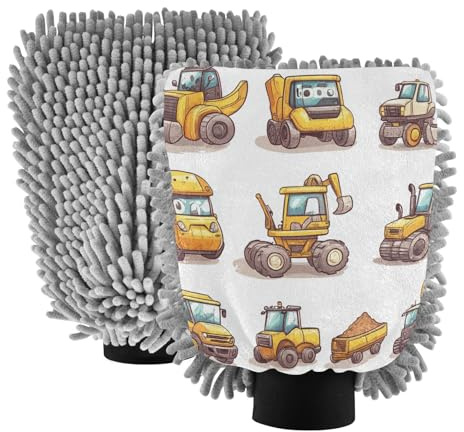 ZRWLUCKY Autowaschhandschuh, Mikrofaser, kratzfrei, Autowaschhandschuhe, Baufahrzeuge, Weiß