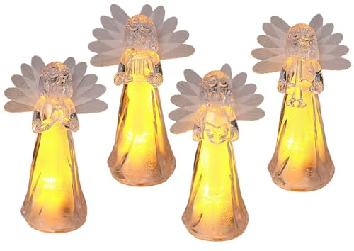 Figurine d'ange lumineux LED en acrylique transparent avec illuminations étincelantes - Décoration de bureau miniature