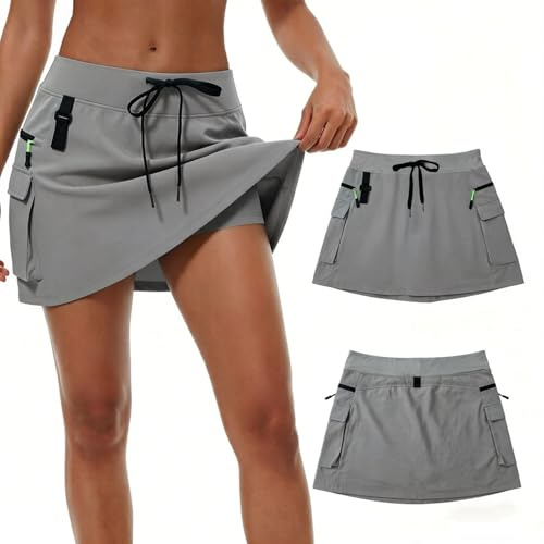 RJVZVEJH Skorts for Women UK, High Waist Cargo Skirts Built in Shorts, 4 Pockets Tennis Golf Hiking Sports Dress Casual Wear Grey
