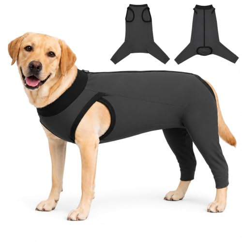 AOOSU Hundbody efter operation med dragkedja, op-body hund kastration återhämtningsdräkt, mjuk operationsbody hund för hundar & han, anti-sårskydd i ett stycke, E-halsband alternativ grå XL