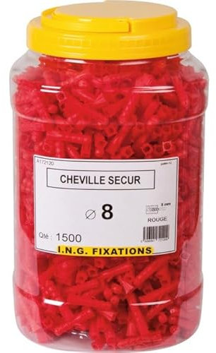 Cheville à expansion rouge - diamètre 8 mm - Secur - Seau de 1500 pièces - ING Fixation