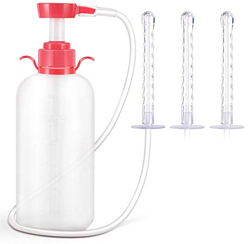 Detergente vaginale Detergente per siringa e clistere Clistere riutilizzabile Manuale Sistema di pulizia vaginale anale Kit portatile con 3 ugelli, disintossicante detergente per due punti 600 ml