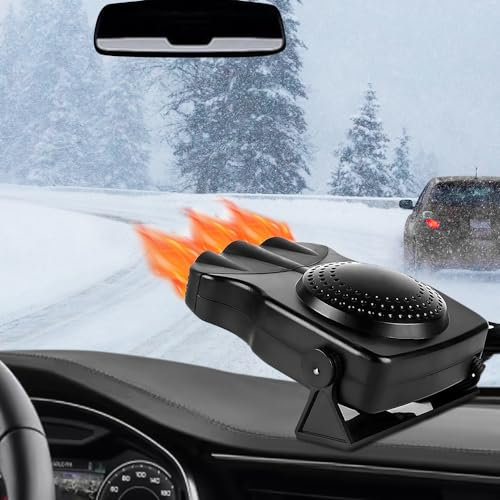 Baceyong Car Heater 12V 150w Portable Electric Car Fan Heater Defroster for Windshield 2 in 1 Fast Heating Cooling with Cigarette Lighter Plug Car Windshield Defogger Anti-Fog Black