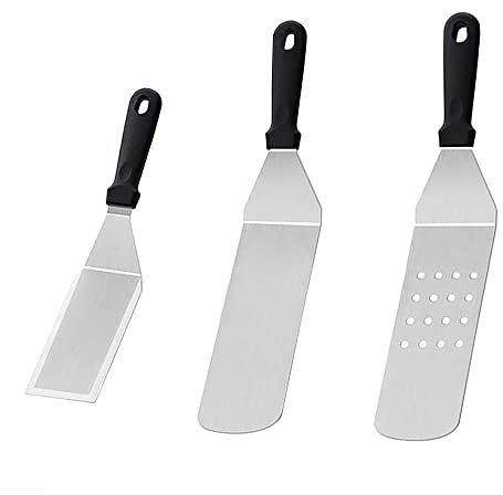 Pfannenwender Grillwender Set aus Edelstahl Robust und Stabil Burger Wender Grillspachtel Grillbesteck Set Schaufeln Schaber für Plancha Teppanyaki