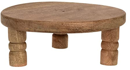 Spetebo Mangoholz Blumenhocker natur - 24 cm - Pflanzenständer auf 3 Füßen - Pflanzen Hocker Blumen Ständer Deko Teller klein Echtholz