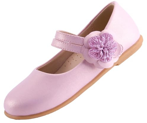 EIGHT KM Scarpe da Bambina Piccola Mary Jane Principessa da Sposa Ballerine EKM7063 Pelle Microfibra Fiore Camelia Brillante Rosa Taglia EU 27