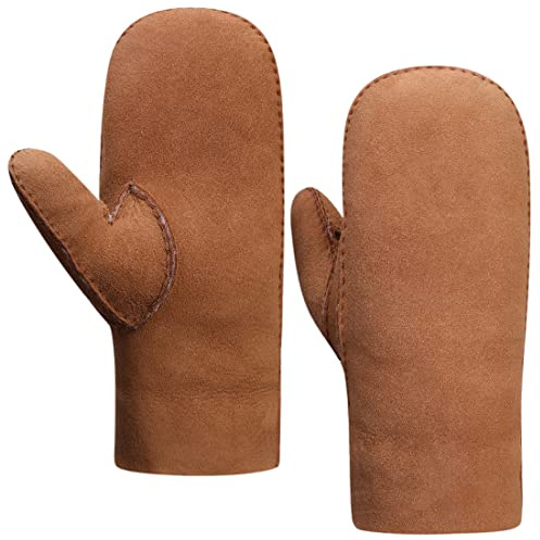 Harssidanzar Fäustlinge Lederhandschuhe,Winter Herren Warme echte Wildleder Lammfell Shearling Fäustlinge Lederhandschuhe KM044EU,Kamel, Größe L