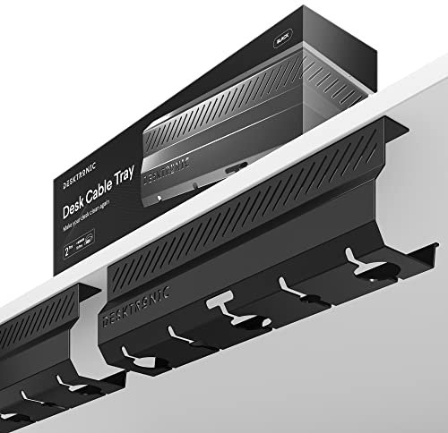 Kabelkanal Schreibtisch Schwarz 2er Set - Edelstahl Kabelmanagement Schreibtisch Kabelkanal mit 5 Kabelausschnitten - Einfach zu Installierender Kabel-Organizer - Kabelhalter von Desktronic